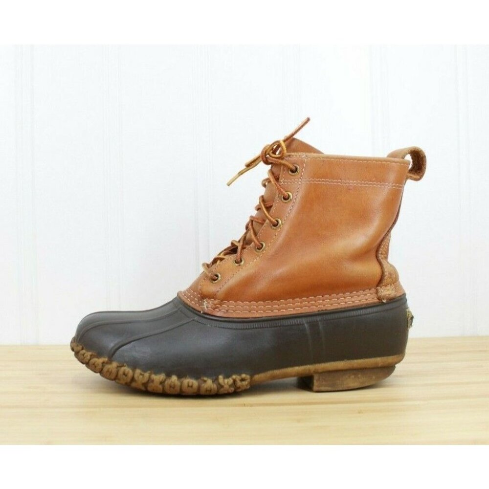 LL Bean 8" Brown Leather Thinsulate Waterproof Duck Boots Size 8 M